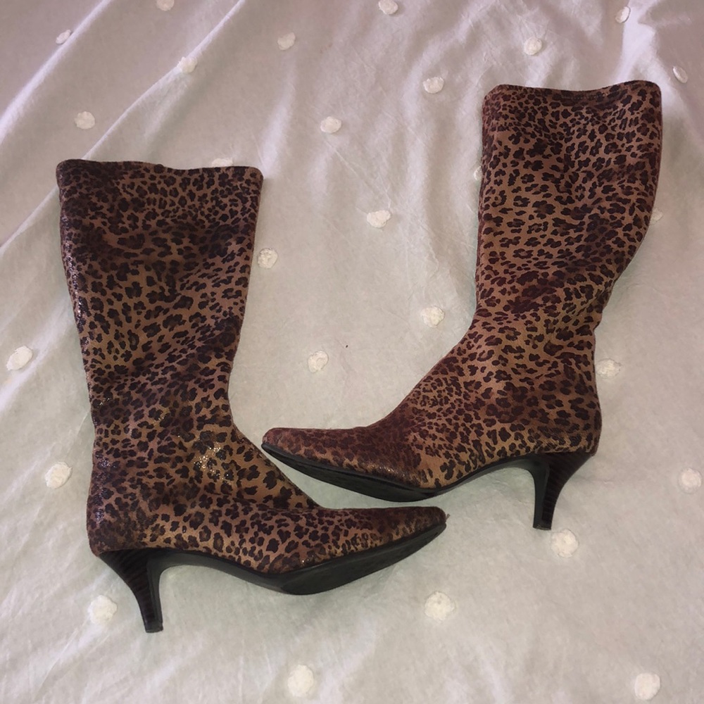 Cheetah print boots with 2 in heel! Worn once!